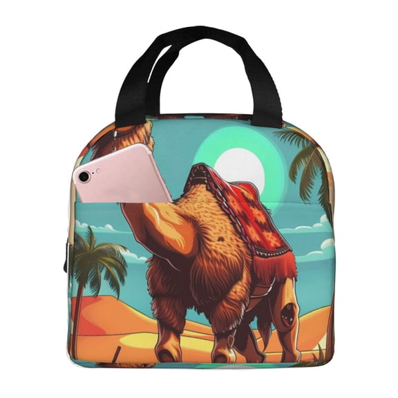 Naloa Cool Camel Oasis Vibes Print Lunch Box for Women Men,Insulated Lunch Bag,Lunchbox,Thermal Leakproof Cooler,Reusable Lunch Tote Bag for Work School Travel Picnic