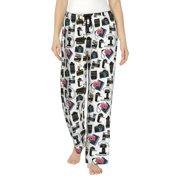 Naloa Cool Camera Print Women’s Ultra-Soft Comfy Pajama Lounge Pants with Pockets & Drawstring