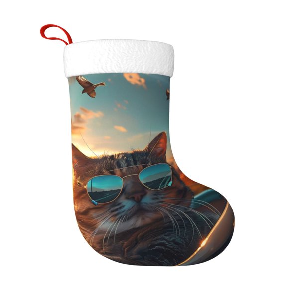 Naloa Cool Cat Driving Sunset Christmas Stockings Decorations, Xmas Ornaments, DIY Personalized Farmhouse Decor for Home Family Party Tree