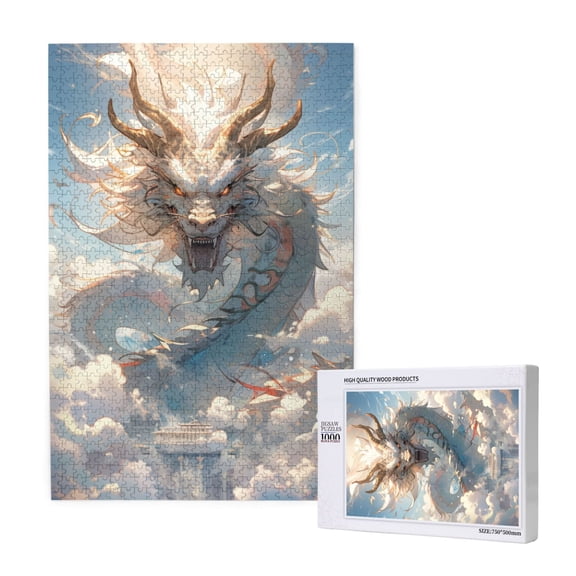 Naloa Cool Cloud White Dragon Custom Puzzles Personalized Puzzle 1000 Pieces from Photo Custom Jigsaw Puzzle for Wedding, Graduation, (29.519.7in, Vertical)