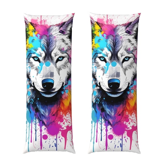 Naloa Cool Colorful Wolf Body Pillow Cover, Pillowcases with Hidden Zipper Breathable Long Pillow Case (Pillows are not included,20x54 inch)