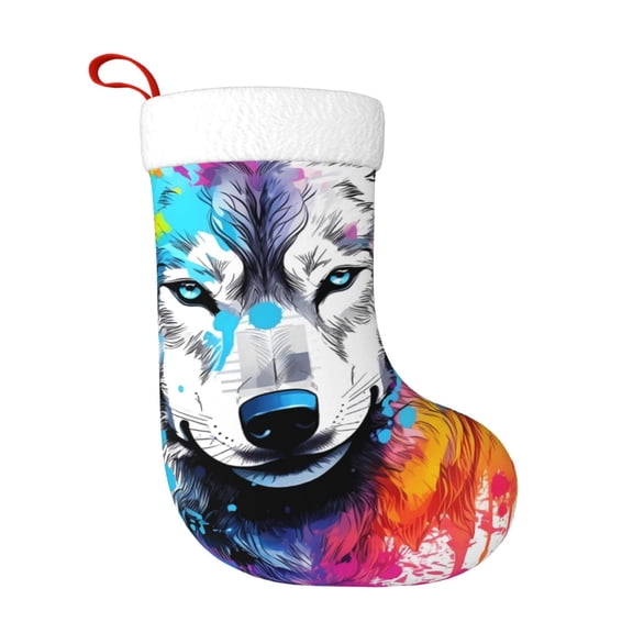 Naloa Cool Colorful Wolf Christmas Stockings Decorations, Xmas Ornaments, DIY Personalized Farmhouse Decor for Home Family Party Tree