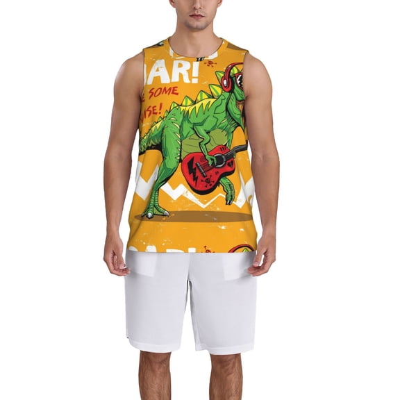 Naloa Cool Dinosaur Playing Guitar Basketball Jersey Reversible Men's Mesh Athletic Sports Shirts Training Practice S-4XLMedium