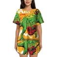 thumbnail image 1 of Naloa Cool Dinosaur Playing Guitar Women's Short-Sleeved Pajama Set, Loungewear, Summer pajamas, Breathable Cozy - Large, 1 of 9