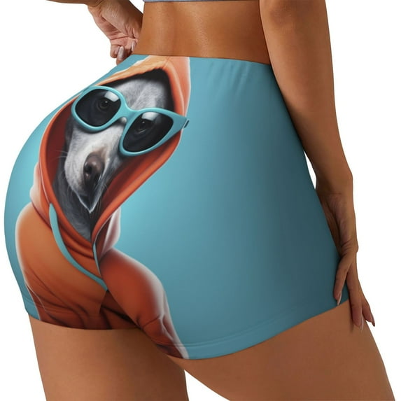 Naloa Cool Dog In Hoodie Biker Shorts for Women Seamless Scrunch Short Women’s Yoga Shorts for Gym Running Sport Shorts-Small