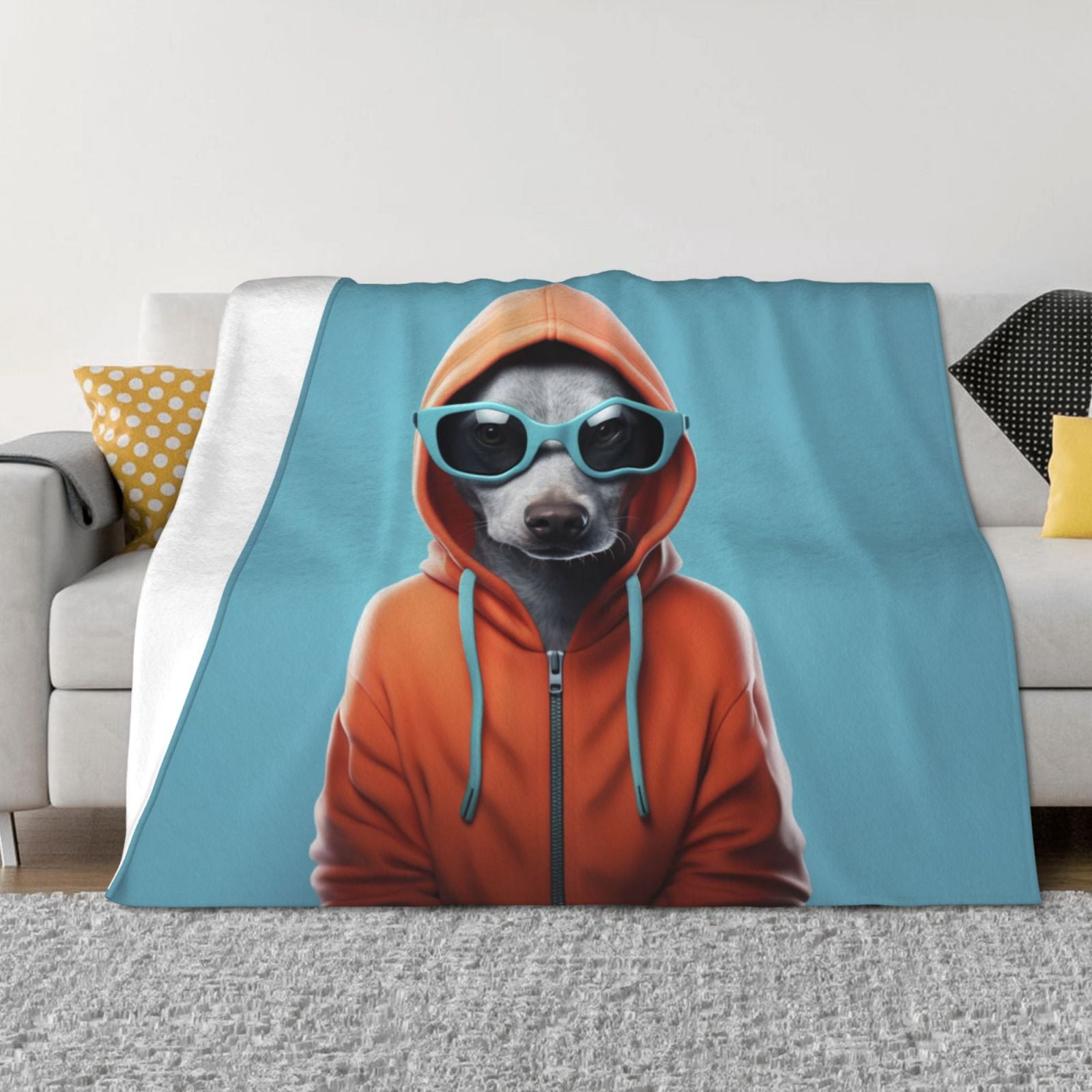 Naloa Cool Dog In Hoodie Flannel Fleece Throw Blanket for Bed Couch, Thick Blanket - All Seasons Suitable for Women, Men and Kids-50"x40"