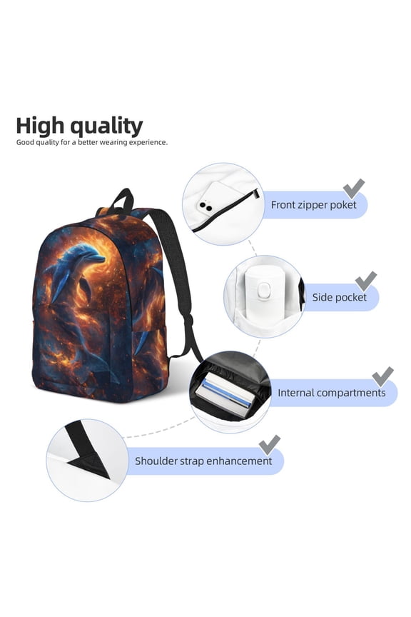 Cool Dolphin Print Durable Canvas College Rucksack,Laptop Excursion Backpack,Travel Notebook School Backpack,Bookbag For Men Women