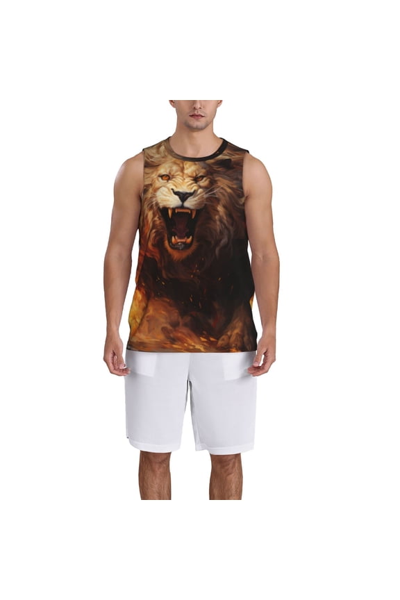 Cool Fire Lion Basketball Jersey Reversible Men's Mesh Athletic Sports Shirts Training Practice S-4XLMedium