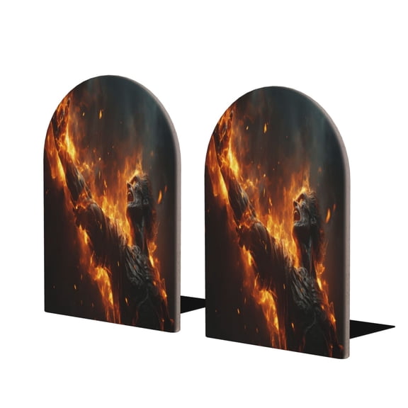 Naloa Cool Fire Man 2 Pcs Bookend Large Capacity Office Book Ends for Home Office Library School Study Decoration