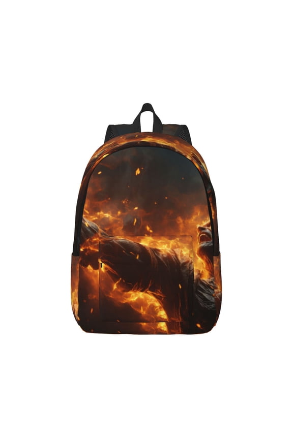 Cool Fire Man Canvas Backpack for Men Women Rucksack Casual Travel Daypack College Tote Satchel Bookbag for Teens-Small