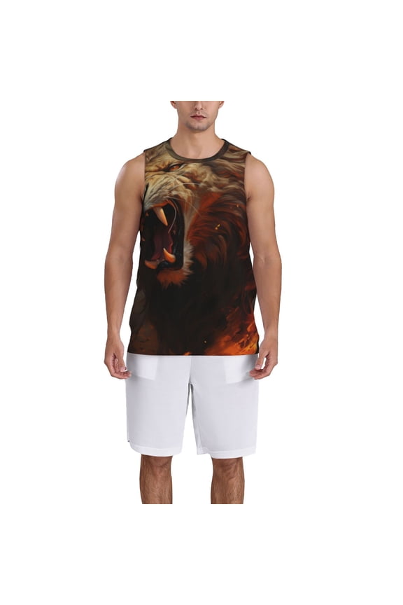 Cool Flame Lion A Basketball Jersey Reversible Men's Mesh Athletic Sports Shirts Training Practice S-4XLX-Large