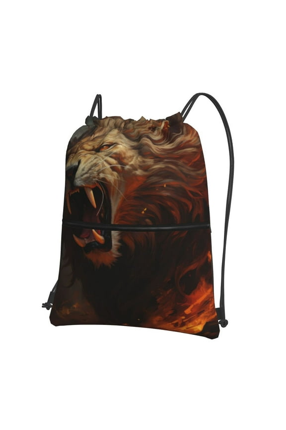 Cool Flame Lion A Drawstring Backpack String Bag Cinch Water Resistant for Gym Shopping Sport Yoga