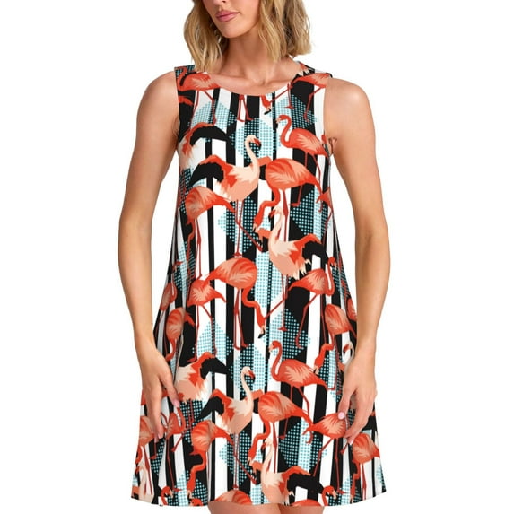 Naloa Cool Flamingo Print Women's Summer Spring Casual Beach Sundress,Vacation Sleeveless Tank Crewneck Loose Dresses