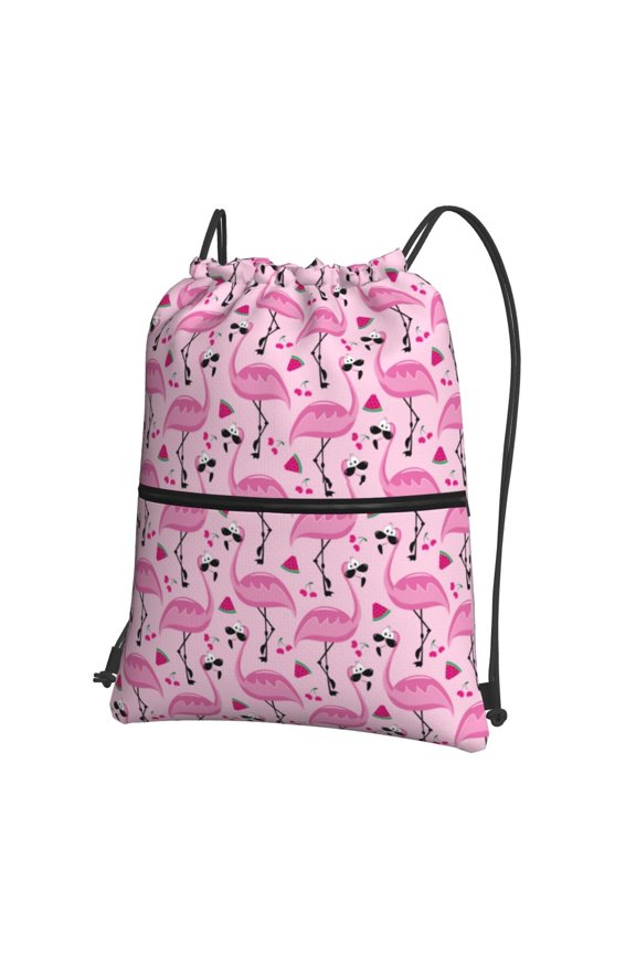 Cool Flamingos Drawstring Backpack String Bag Cinch Water Resistant for Gym Shopping Sport Yoga