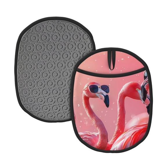 Naloa Cool Flamingos Sunglasses Scene Silicone Pot Holders, Oven Mitts Heat Resistant Hot Pads, Non Slip Pot Holder for Kitchen Baking and Cooking 9.4 x 7.5 Inches