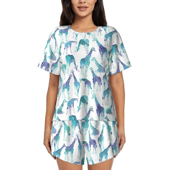 Naloa Cool Giraffe Women's Short-Sleeved Pajama Set, Loungewear, Summer pajamas, Breathable Cozy - 4X-Large