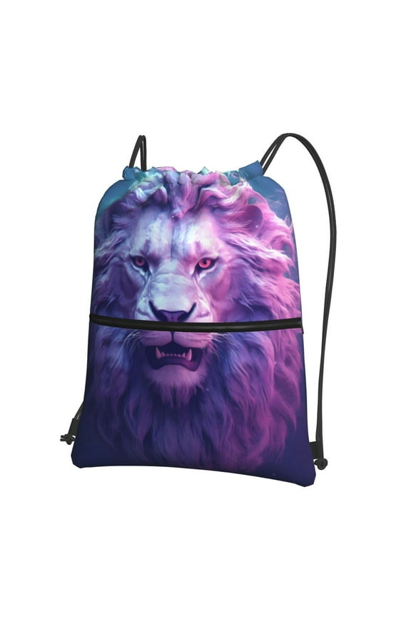 Cool Lion Head Drawstring Backpack String Bag Cinch Water Resistant for Gym Shopping Sport Yoga