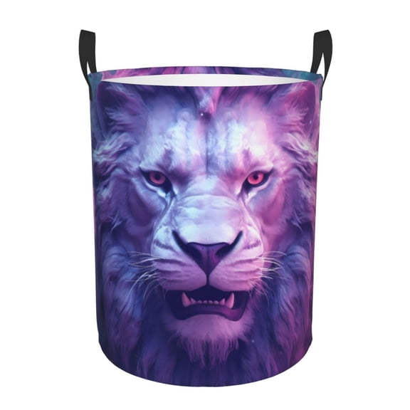 Naloa Cool Lion Head Large Laundry Basket Waterproof Round Collapsible Storage bin with Handles for Hamper Kids Room,Toy StorageSmall