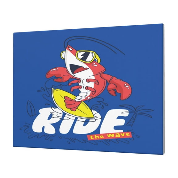Naloa Cool Lobster Surfing Print Canvas Picture,Wall Pictures, Modern Decorative Poster,Art Prints for Bedroom, Toilet, 40 x 30 cm, Built-in Wooden Frame
