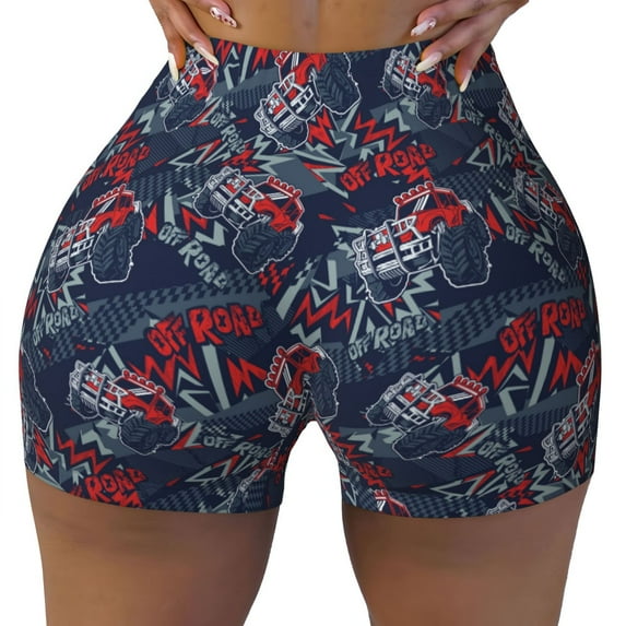 Naloa Cool Red Off-Road Vehicle Biker Shorts for Women Seamless Scrunch Short Women’s Yoga Shorts for Gym Running Sport Shorts - Medium