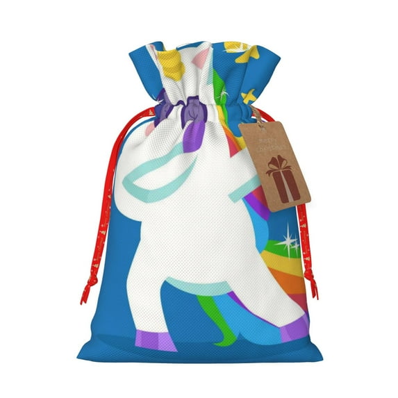 Naloa Cool Unicorn Star Golden Drawstring Christmas Bags, 3D Xmas Gift Bags, Christmas Wrapping Bags, Xmas Goodie Bags, Treat Pouch Bags, Party Favor Bags-Small