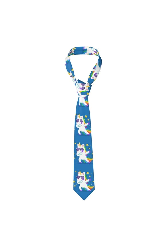 Cool Unicorn Star Golden Print Solid Color Tie Formal Necktie for MenSuitable for business, daily life, work