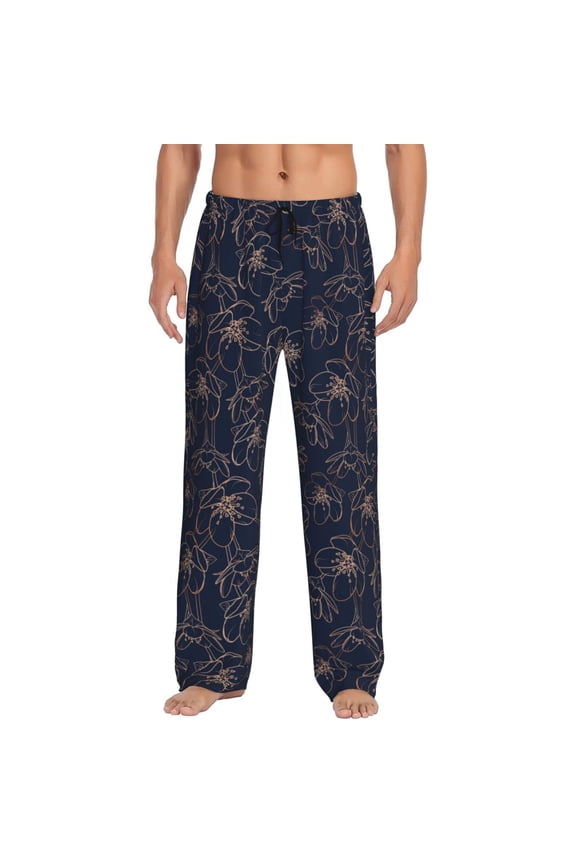 Copper-Gold Gloss Outline Cherry Pajama Pants Men, PJ Bottoms, Sleep & Lounge Pants-Medium