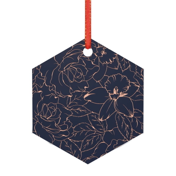 Naloa Copper-Gold Gloss Outline Flower Acrylic Santa Tree Decorations Christmas Hanging Pendant for Christmas Winter New Year Party Hanging Decorations-Hexagon