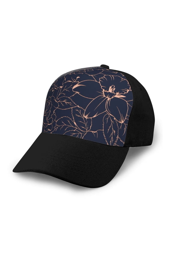 Copper-Gold Gloss Outline Flower Adult adjustable Print Baseball Hat, Patchwork curved brim baseball capfor Men and Women, One Size