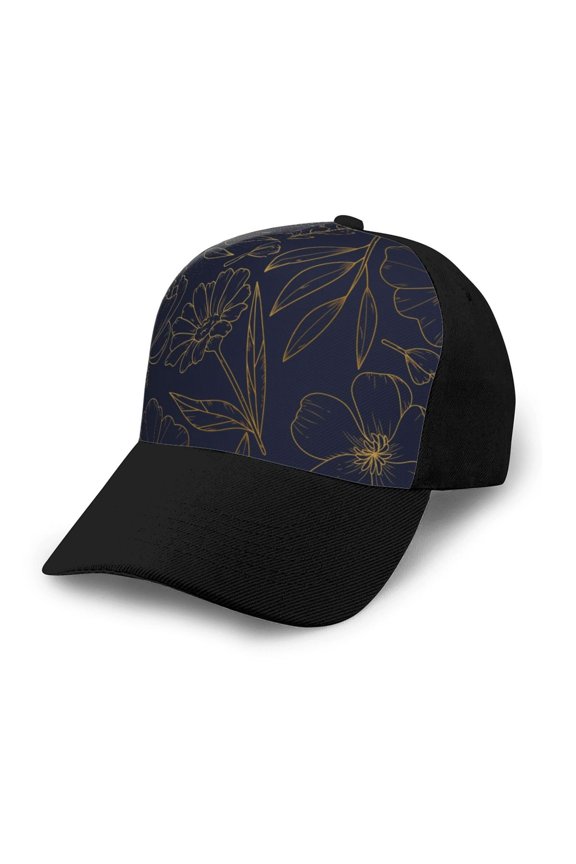 Copper-Gold Gloss Outline Flower Adult adjustable Print Baseball Hat, Patchwork curved brim baseball capfor Men and Women, One Size