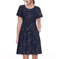 thumbnail image 1 of Naloa Copper-Gold Gloss Outline Navy Dark Blue Print Womens Summer A-Line Dress with Pockets,Short Sleeve Dresses,Flowy Beach Swing Dress for Vacation Travel, 1 of 6