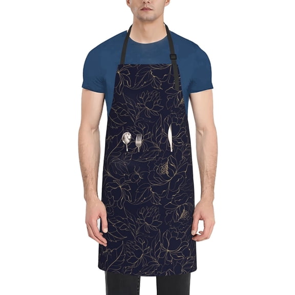 Naloa Copper-Gold Gloss Outline Peony Apron Kitchen Aprons with Pockets for Women Men Chef
