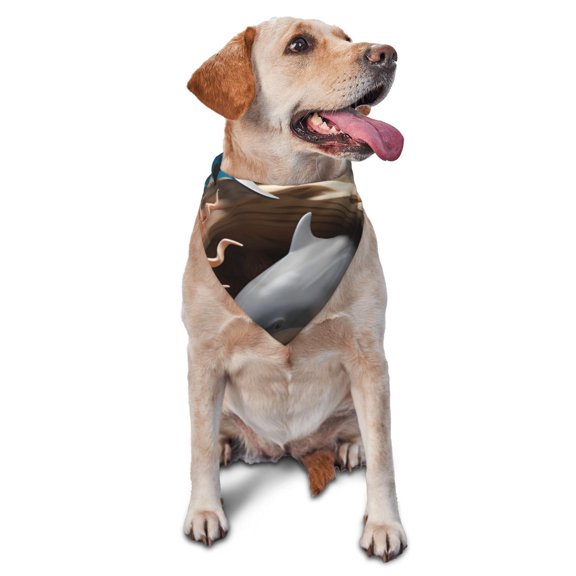 Naloa Coral Fish Dolphin Dog Bandanas 1PC Washable Triangle Dog Scarfs Premium Durable Fabric, for Small Medium Large Dogs and Cats