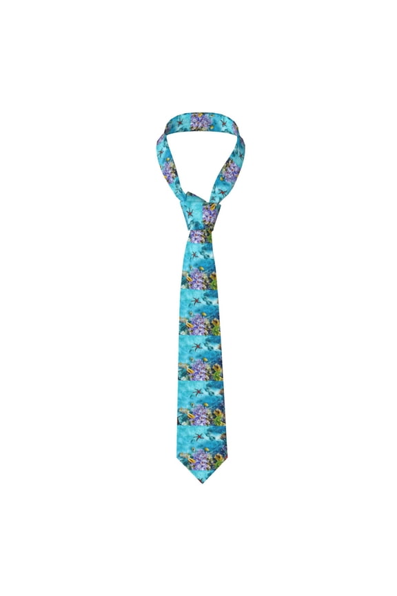 Corals and Tropical Fish Print Solid Color Tie Formal Necktie for MenSuitable for business, daily life, work
