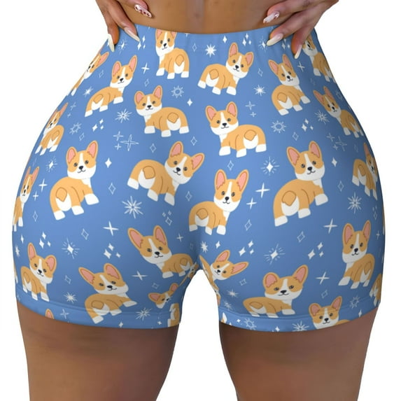 Naloa Corgi Biker Shorts for Women Seamless Scrunch Short Women’s Yoga Shorts for Gym Running Sport Shorts - Large