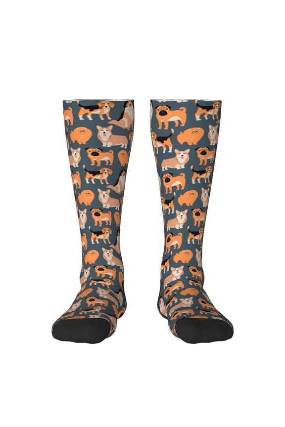 Corgi Collie Pug Knee Socks, High Socks Long Stretchy Sock Women Knee High Stocking, Long Socks for Women
