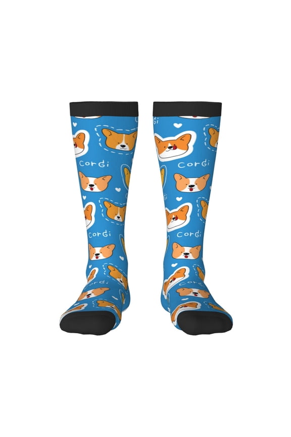 Corgi Dog Face Thigh High Socks Extra Long Stretchy Sock Women Over Knee High Opaque Stocking Daily Wear