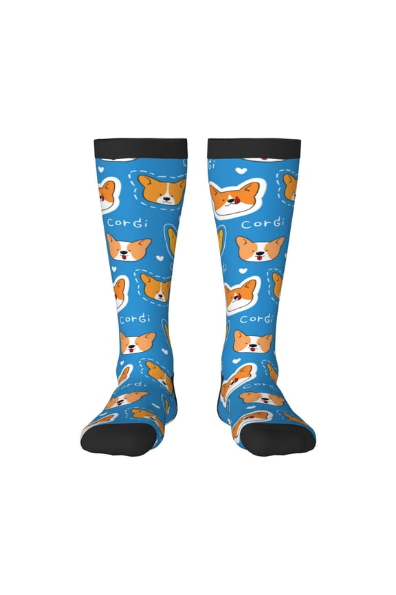 Corgi Dog Face Thigh High Socks Extra Long Stretchy Sock Women Over Knee High Opaque Stocking Daily Wear