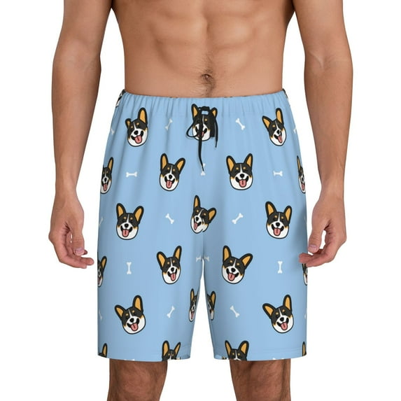 Naloa Corgi Dog Men's Short Pajama Pants, Lounge Comfort Shorts with Elasticized Waistband and Side Pockets - 4X-Large