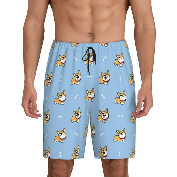 Naloa Corgi Dog Men's Short Pajama Pants, Lounge Comfort Shorts with Elasticized Waistband and Side Pockets - 4X-Large