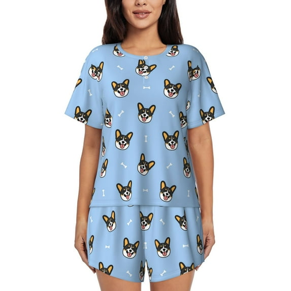 Naloa Corgi Dog Women's Short-Sleeved Pajama Set, Loungewear, Summer pajamas, Breathable Cozy - 3X-Large