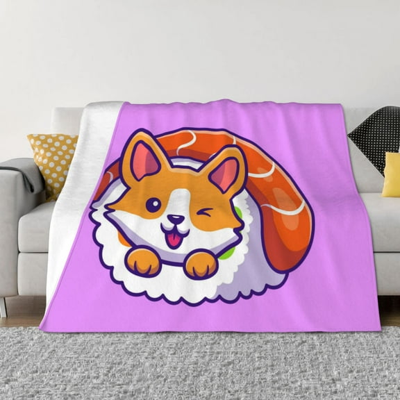 Naloa Corgi In Sushi Roll Flannel Blankets - Thick and Warm Blanket for Winter, Soft Fuzzy Plush King Blanket for All Seasons50"x40"