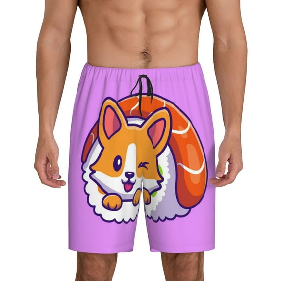 Naloa Corgi In Sushi Roll Men's Short Pajama Pants, Lounge Comfort Shorts with Elasticized Waistband and Side Pockets - 4X-Large