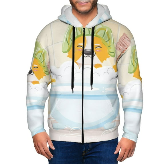 Naloa Corgi In The Shower Cap Bathing Men’s Hoodies, Zip up Hoodie, Sweatshirts,Hoodies for Men Sizes S-3XL-X-Large