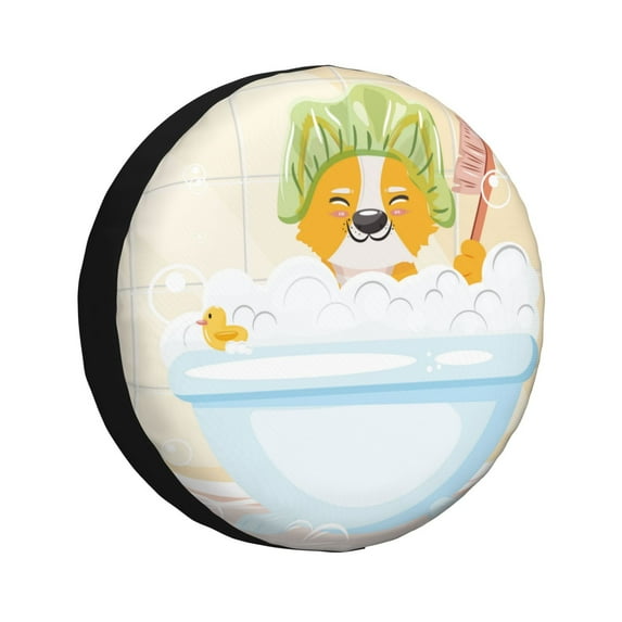 Naloa Corgi In The Shower Cap Bathing PVC Leather Spare Tire Wheel Cover for Car Truck SUV Camper Trailer Universal Fit many size17 inch