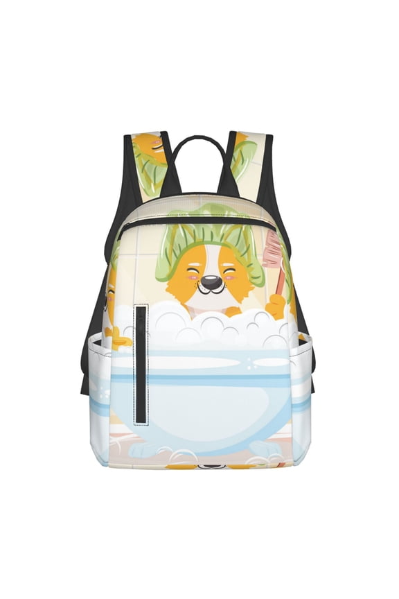 Corgi In The Shower Cap Bathing Print Lightweight DayBackpack Suitable for school, work, shopping, travel, etc.
