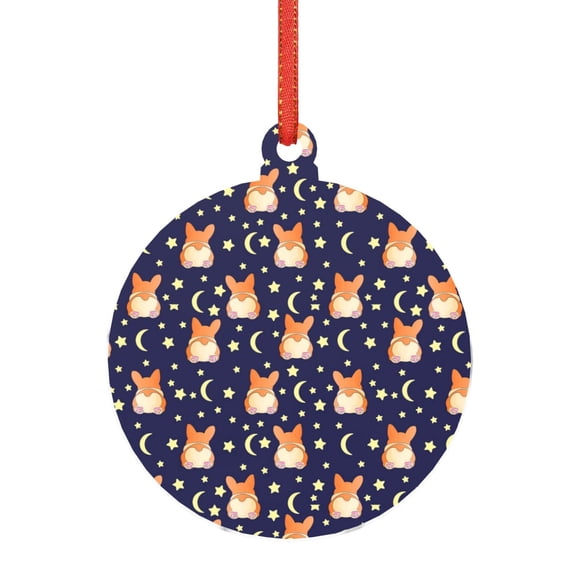 Naloa Corgi Lying With Moons And Stars Acrylic Santa Tree Decorations Christmas Hanging Pendant for Christmas Winter New Year Party Hanging Decorations-Round Shape