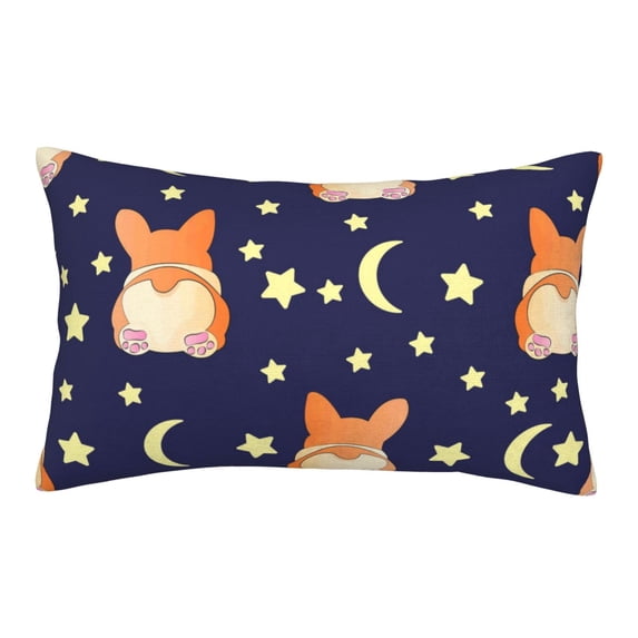 Naloa Corgi Lying With Moons And Stars Pillowcase, Throw Pillowcase, Wrinkle-Free, Stain-Resistant with Hidden Zipper for Bedroom Sofa - 20"x30"
