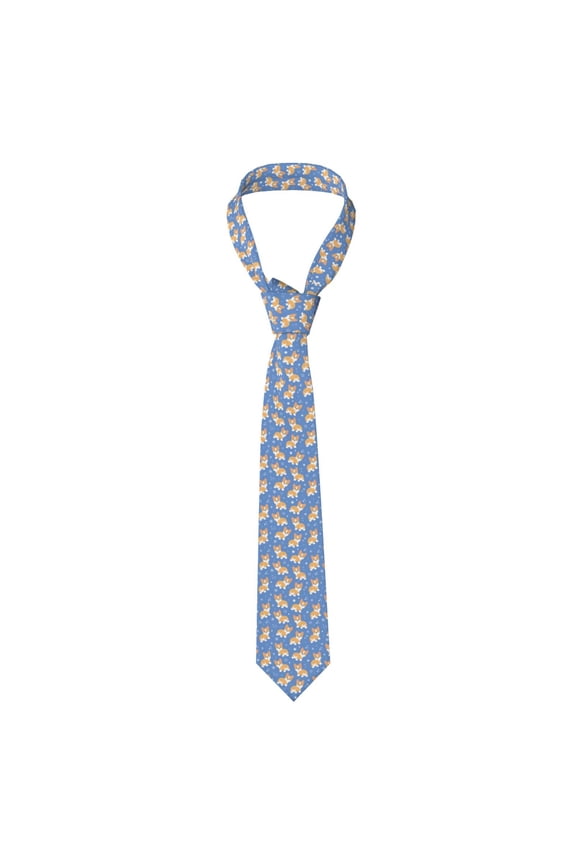 Corgi Print Solid Color Tie Formal Necktie for MenSuitable for business, daily life, work