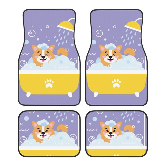 Naloa Corgi Washing in Bathtub Car Foot Mat Set of 4 Pieces - Universal Floor Liner Neoprene Full Set Floor Mats for Cars Trucks SUV